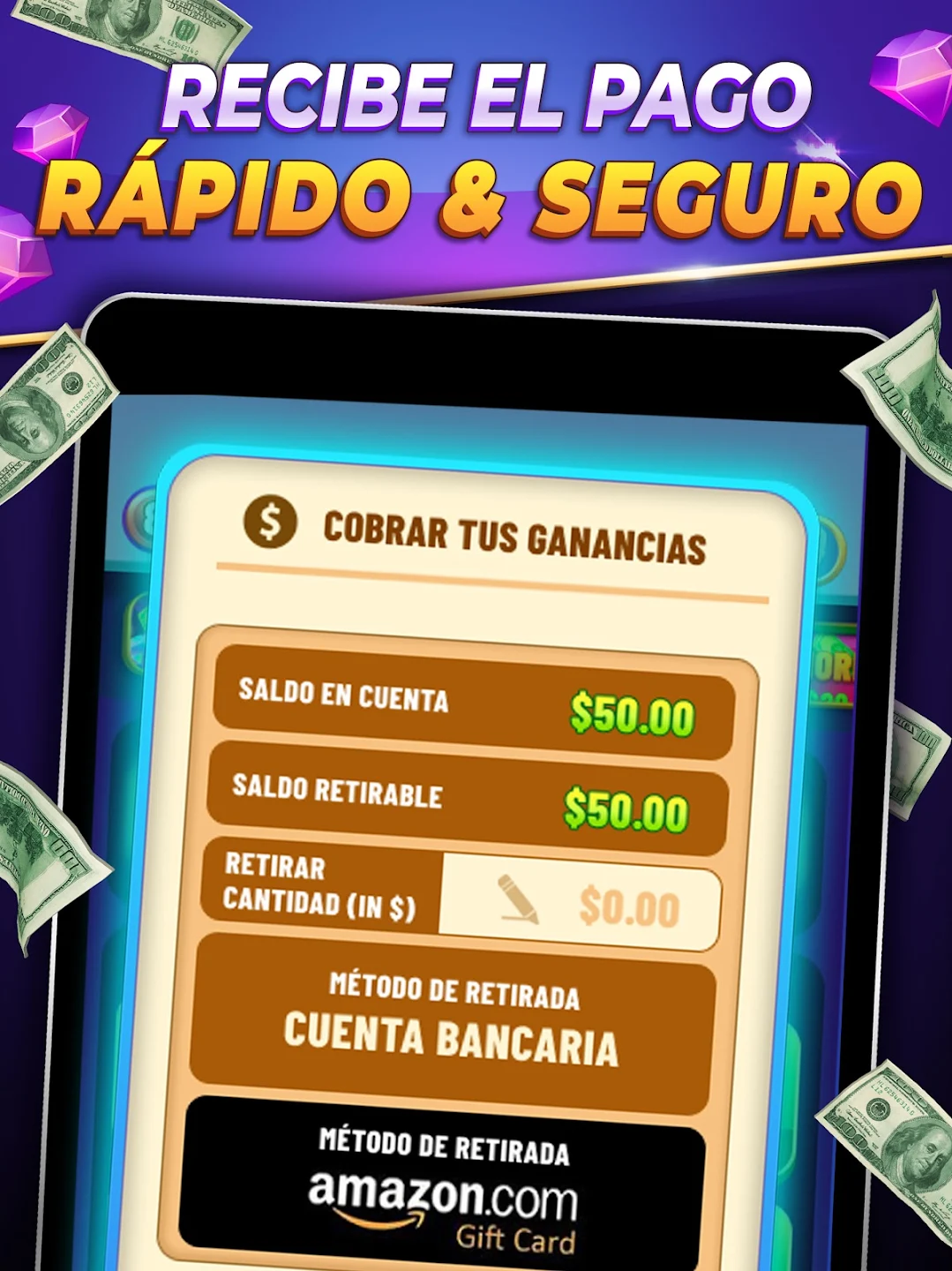 EgoGames promotional artwork showing an account balance and withdrawal interface.